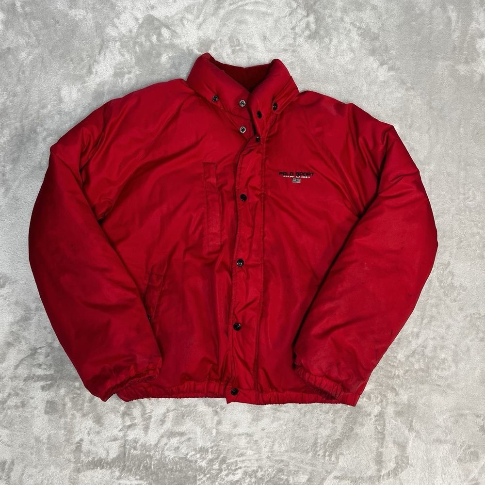 Polo Sport Ralph Lauren Mens Red Down Puffer Jacket Size M Vintage 90s Polartec
